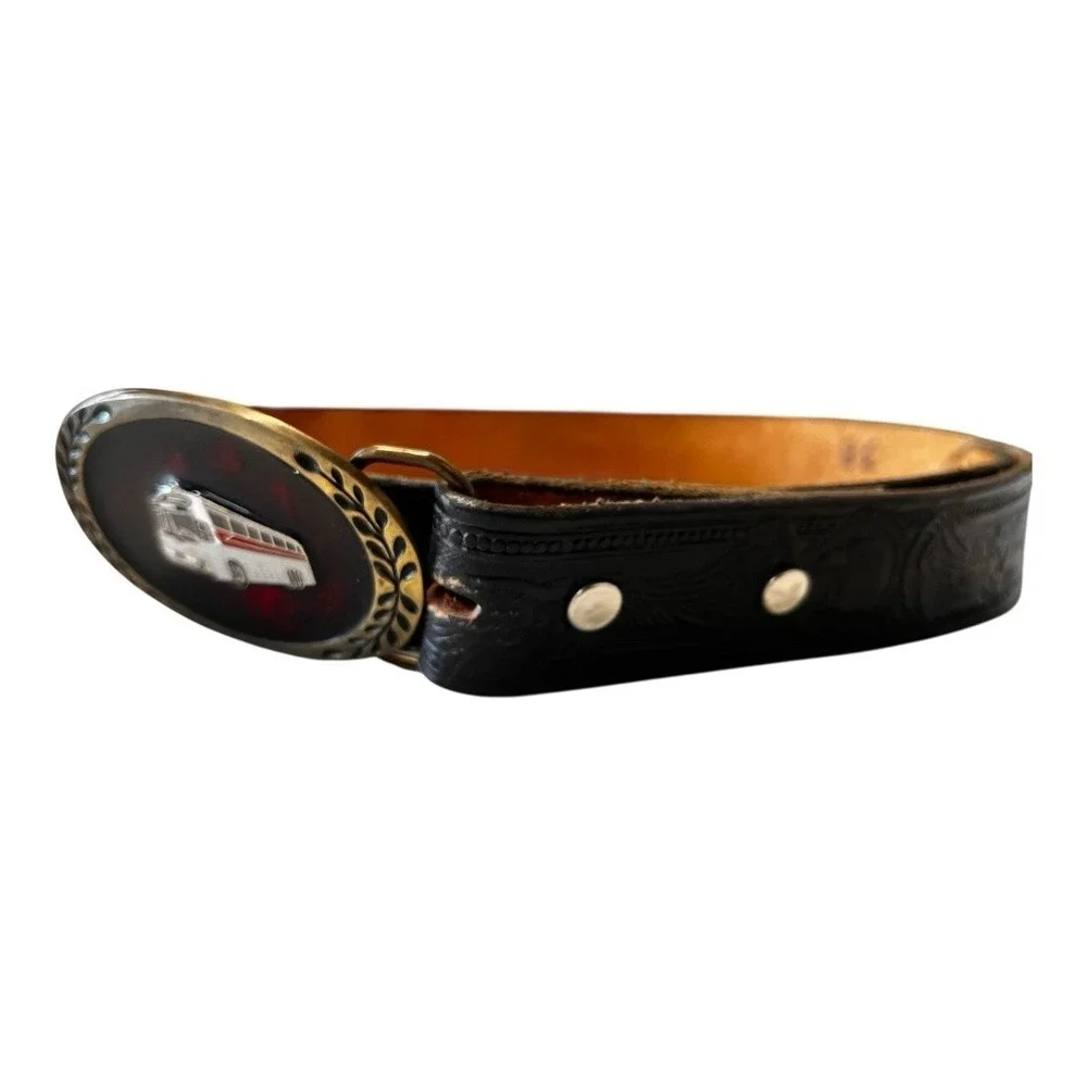 Eagle International Bus 1980s Vintage Belt Buckle & Black Leather belt 38‎